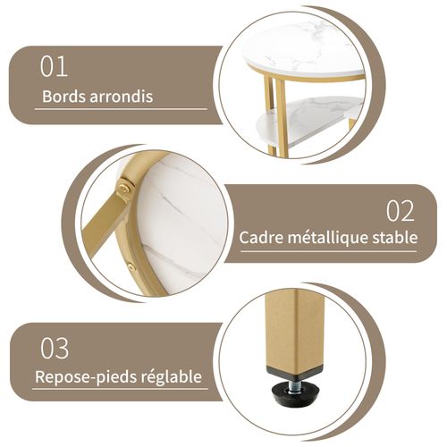 Lot De 2 Tables Basses Gigognes Modernes, Table D'appoint Ronde Pour Canapé Et Chambre, Doré