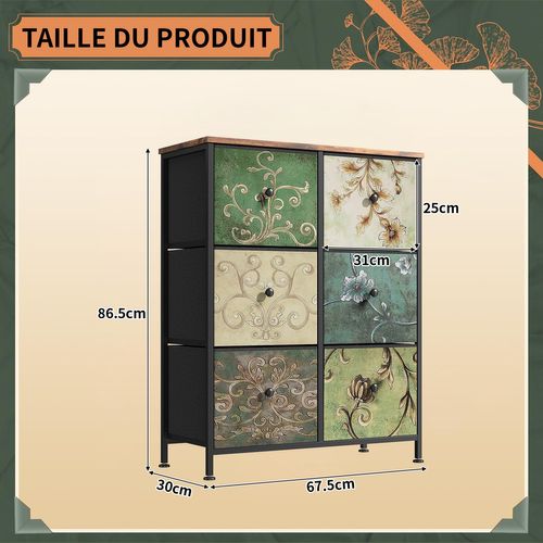 Rangement De Chambre, Structure En Métal, 6 Tiroirs, Multicolore