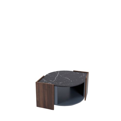 Table Basse En Marbre Noir Et Noyer, 96.5x63x40 Cm