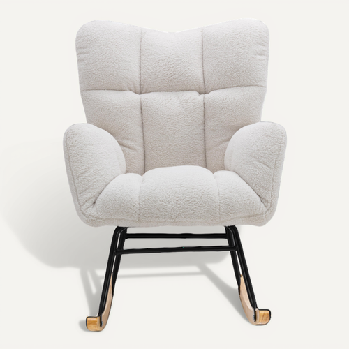 Chaise D'époque Moderne Du Milieu Du Siècle En Tissu Teddy Couleur Blanche