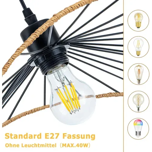 Suspension Boho Noire D. 50cm - Lustre Vintage Métal E27 - Luminaire Salon Cuisine(sans Ampoule)