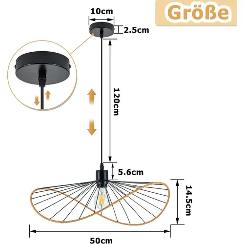 Suspension Boho Noire D. 50cm - Lustre Vintage Métal E27 - Luminaire Salon Cuisine(sans Ampoule)
