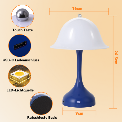 Lampe De Table Sans Fil LED - Lampe Chevet Tactile Dimmable, 3 Températures, Rechargeable USB