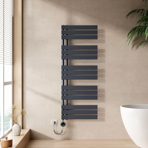 Sèche-serviettes Électrique 800 W Plat Anthracite Avec Thermostat Programmable - H. 132 X L. 50 Cm