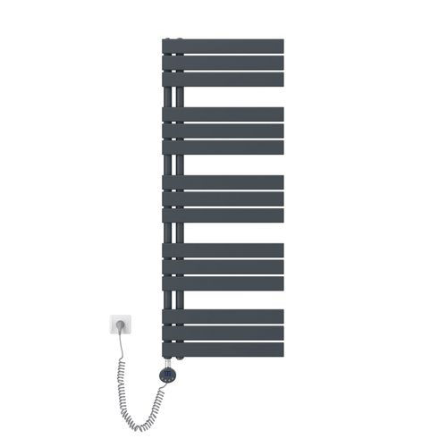 Sèche-serviettes Électrique 800 W Plat Anthracite Avec Thermostat Programmable - H. 132 X L. 50 Cm