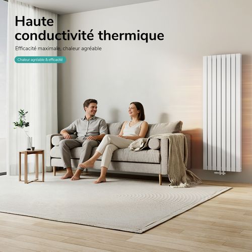 Radiateur Chauffage Central Vertical 2166 W Blanc En Acier Double Panneau H. 180 X L. 61 Cm