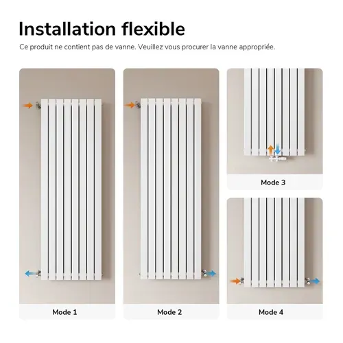 Radiateur Chauffage Central Vertical 2166 W Blanc En Acier Double Panneau H. 180 X L. 61 Cm