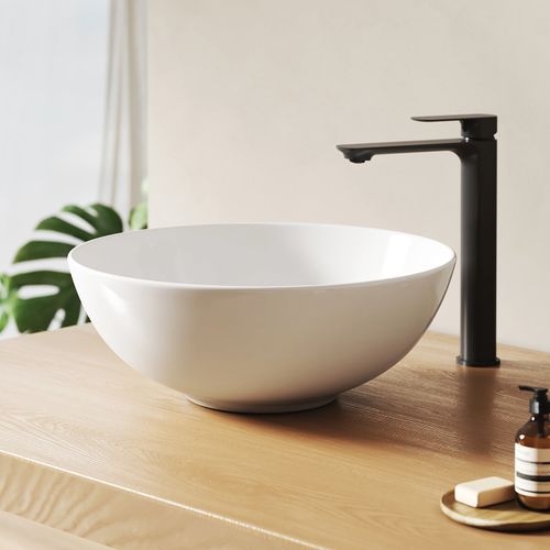 Vasque à Poser Ronde En Céramique Blanche Pour Salle De Bain L. 41.5 X L. 41.5 X H. 15.5 Cm