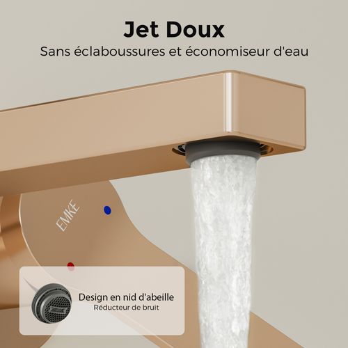 Mitigeur De Lavabo Mural Encastrable Or Rose Cartouche Céramique Laiton L.21xh.7 Cm