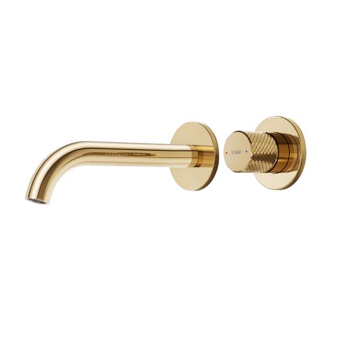 Mitigeur De Lavabo Mural Encastrable Bi-trou Or Champagne Laiton Cartouche Céramique L.18 Cm