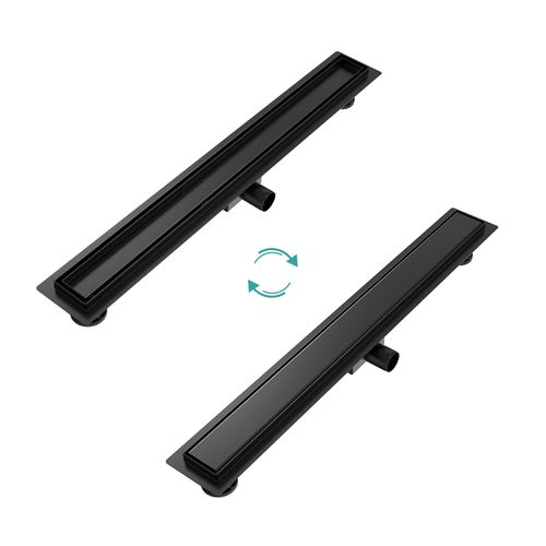 Caniveau De Douche 50 Cm, Acier Inox, Siphon De Sol 2 En 1 Avec Filtre à Cheveux, Noir