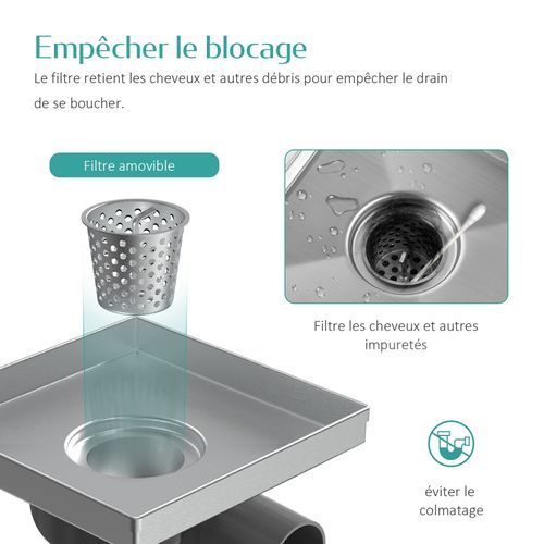 Siphon De Douche Carré Encastré Acier Inoxydable Sus304 Finition Brossée 15x15 Cm
