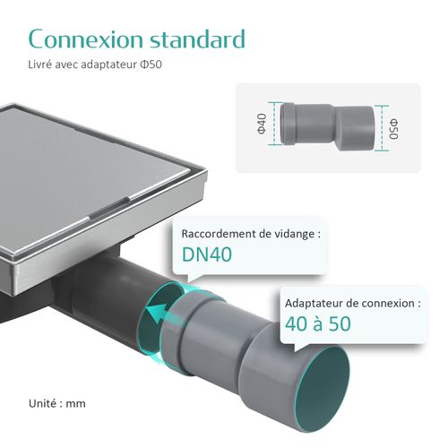 Siphon De Douche Carré Encastré Acier Inoxydable Sus304 Finition Brossée 15x15 Cm