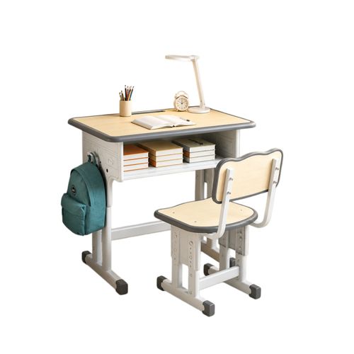 Bureau Enfant Réglable En Hauteur + Chaise, Tiroir, Crochets, Coins Arrondis, Bois Clair