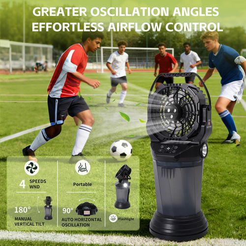 Ventilateur Brumisateur Camping Noir 15000mah 2000ml Oscillant 90° Rgb Lampe Brushless