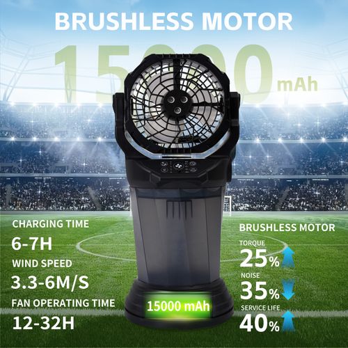 Ventilateur Brumisateur Camping Noir 15000mah 2000ml Oscillant 90° Rgb Lampe Brushless