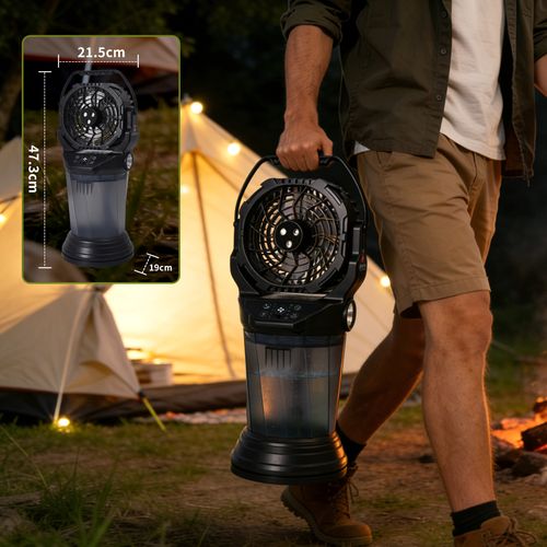 Ventilateur Brumisateur Camping Noir 15000mah 2000ml Oscillant 90° Rgb Lampe Brushless