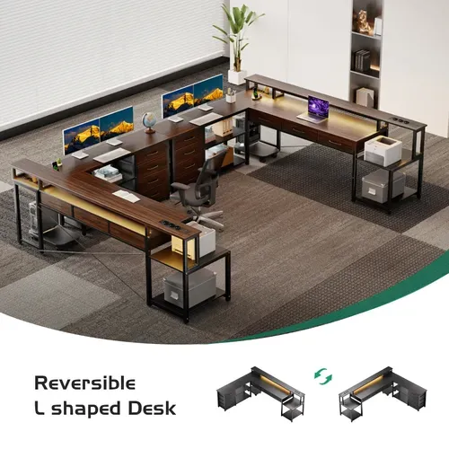 Bureau D'angle Professionnel Avec Prises Intégrées et LED Rgb