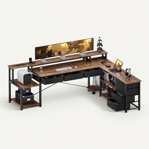 Bureau D'angle Professionnel Avec Prises Intégrées et LED Rgb