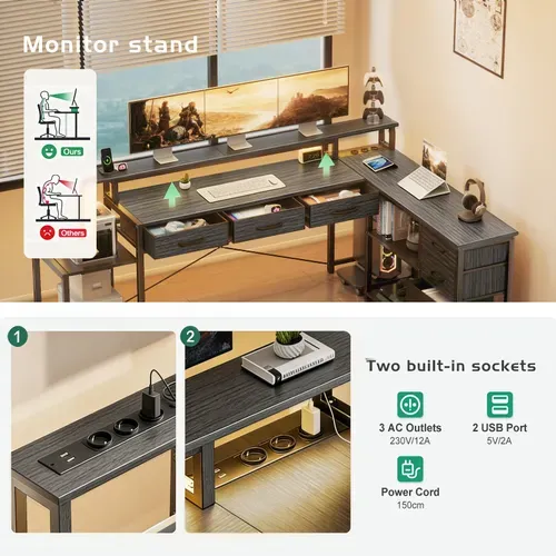 Bureau D'angle Gaming et Multimédia XXL Blanc - 140x140cm - LED Rgb App - 7 Tiroirs