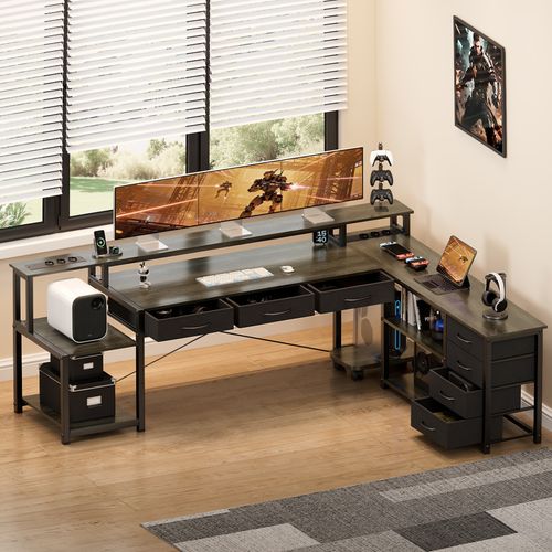 Station De Travail Ergonomique - Angle L 140cm - Structure Industrielle Avec 7 Tiroir - Gris