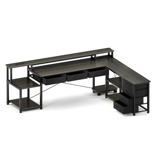 Station De Travail Ergonomique - Angle L 140cm - Structure Industrielle Avec 7 Tiroir - Gris