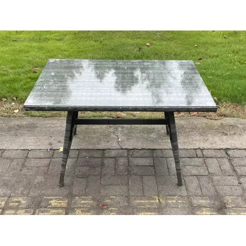 Salon De Jardin Exterieur 9 Places Table à Manger Rectangulaire 2 Grand Tabourets Gris Foncé Mixte