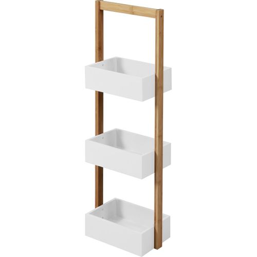 Étagère De Salle De Bain à Trois Niveaux En Bambou - Blanc, 28 X 18 X 84,5 Cm