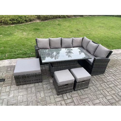 9 Places Salon De Jardin Extérieur En Résine Avec 3 Tabourets Gris Foncé Mixte Right Het