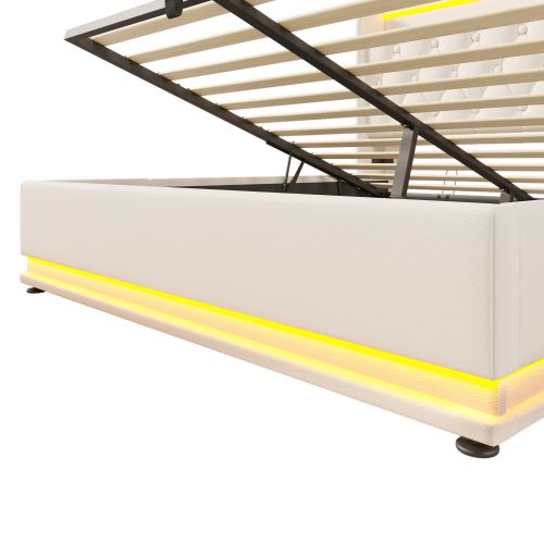 Lit Double Avec LED 360°, Tête Capitonnée, USB, 160x200 Cm