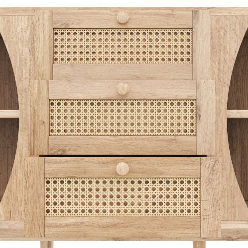 Buffet En Rotin Avec Portes Coulissantes Et Étagères Réglables