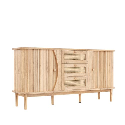 Buffet En Rotin Avec Portes Coulissantes Et Étagères Réglables