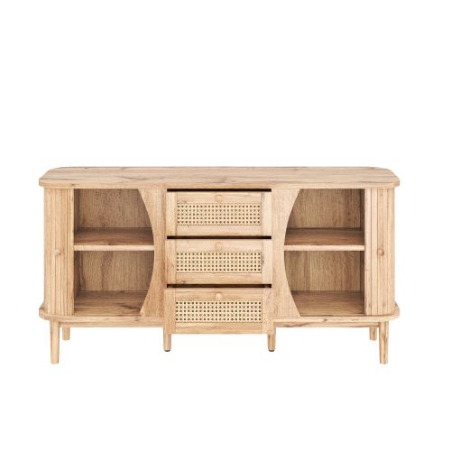 Buffet En Rotin Avec Portes Coulissantes Et Étagères Réglables