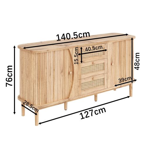 Buffet En Rotin Avec Portes Coulissantes Et Étagères Réglables