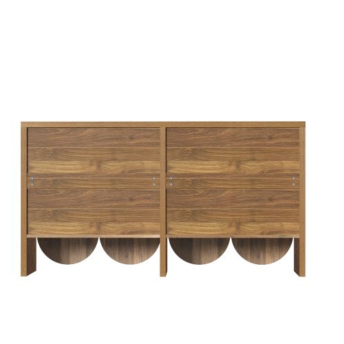 Buffet Noyer 147 Cm, 4 Portes Et Étagères Réglables