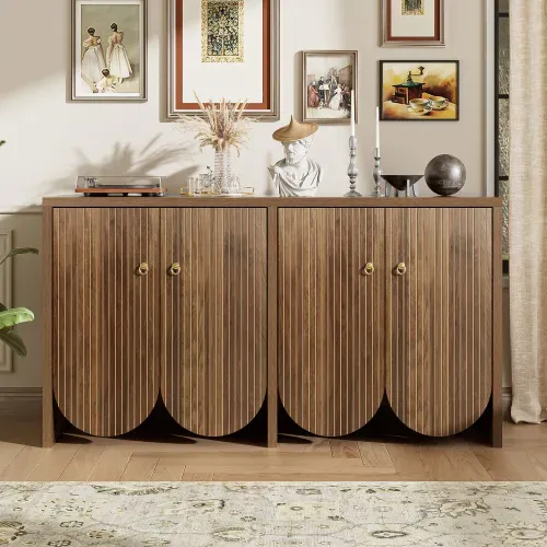 Buffet Noyer 147 Cm, 4 Portes Et Étagères Réglables