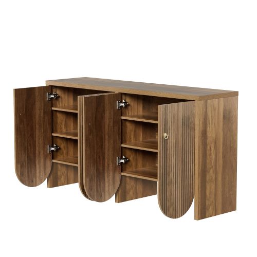 Buffet Noyer 147 Cm, 4 Portes Et Étagères Réglables