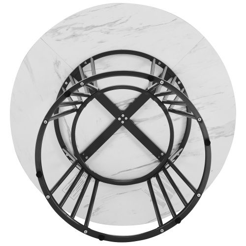 Table De Cuisine Ronde Blanche Avec Pied Métal Et Motif Marbre
