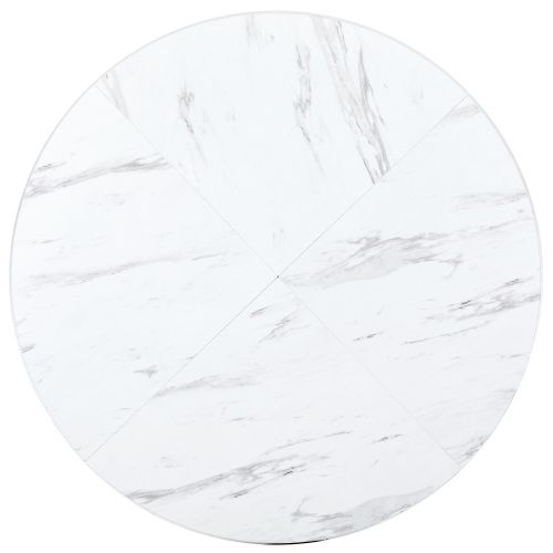 Table De Cuisine Ronde Blanche Avec Pied Métal Et Motif Marbre