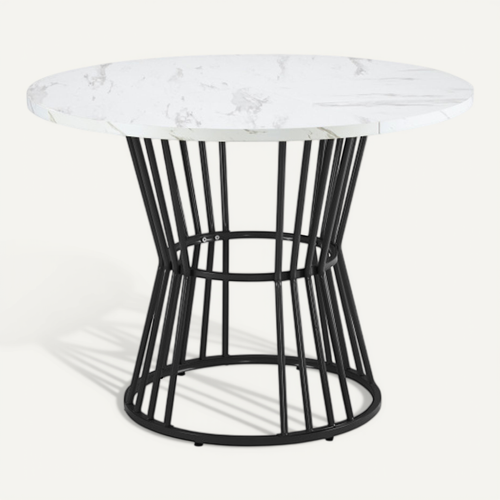 Table De Cuisine Ronde Blanche Avec Pied Métal Et Motif Marbre