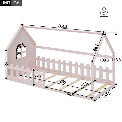 Lit Cabane 90x200 Cm, Lit Enfant Avec Barrières De Sécurité, En Bois, Coloris Rose