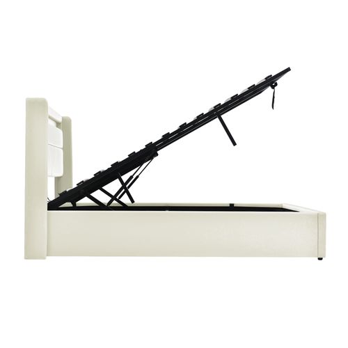 Lit Coffre Adulte Double Hydraulique 160x200 Cm Avec LED, En Pu, Blanc