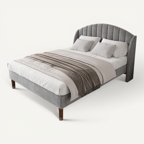 Lit Adulte Lit Double 160x200cm, Tête De Lit Capitonnée Avec Sommier à Lattes, Velours, Gris