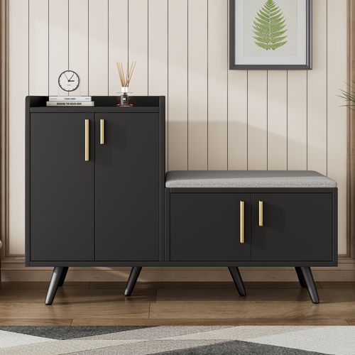 Banc à Chaussures Avec Rangement Et Assise Rembourrée - Design Naturel Moderne Pour Entrée - 11