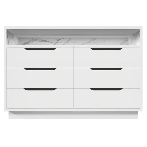 Commode Avec Éclairage LED Et 6 Tiroirs, Compartiment Avec Grain De Marbre, 120x40x85cm, Blanc