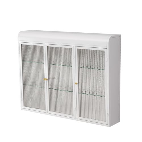 Armoire Murale Cintrée 90x20x70 Cm En Verre à 3 Portes, Pour Salle De Bain, Métal, Blanc