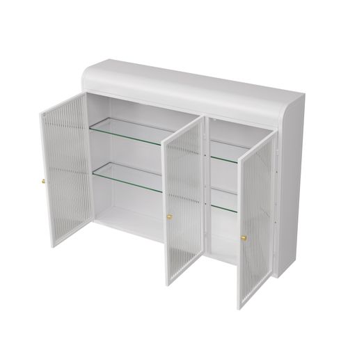 Armoire Murale Cintrée 90x20x70 Cm En Verre à 3 Portes, Pour Salle De Bain, Métal, Blanc