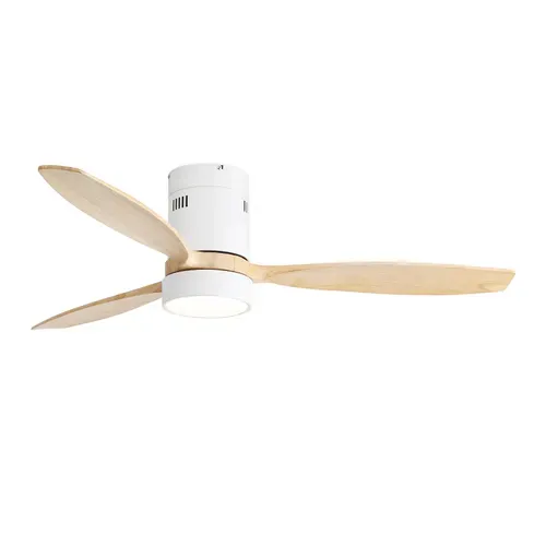 Ventilateur De Plafond 132cm + LED, Télécommande à 6 Vitesses, 3 Pales En Bois Massif, Bois Clair