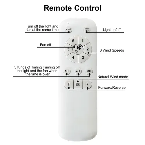 Ventilateur De Plafond 132cm + LED, Télécommande à 6 Vitesses, 3 Pales En Bois Massif, Bois Clair