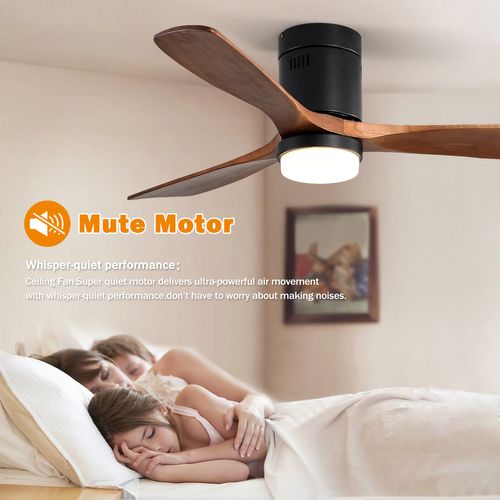 Ventilateur De Plafond 132cm + LED 18 W, 3 Pales En Bois Massif , Et Télécommande, Bois Foncé